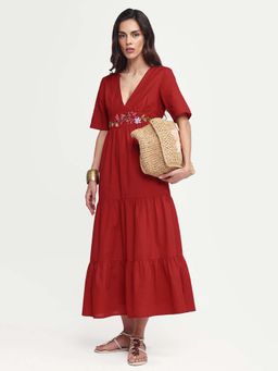 RAREISM - Red Solid Flared Dress