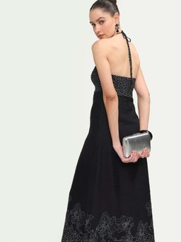 RAREISM - Black Floral Flared Dress