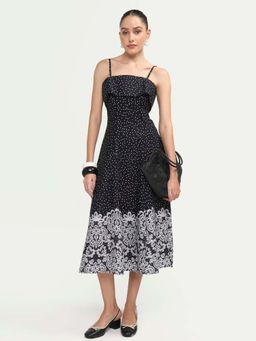 RAREISM - Black Polka Dots A-Line Dress