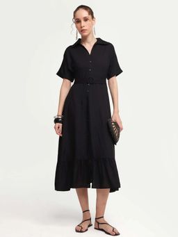 RAREISM - Black Solid A-Line Dress