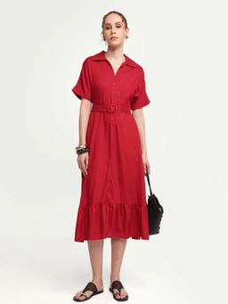 RAREISM - Red Solid A-Line Dress