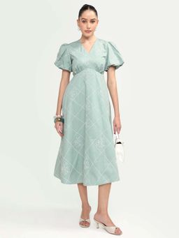 RAREISM - Green Solid Flared Dress