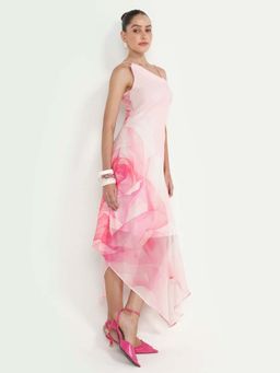RAREISM - Pink Floral Asymmetrical Dress