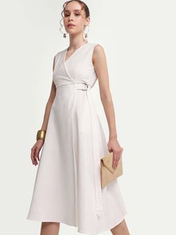 RAREISM - Beige Solid A-Line Dress