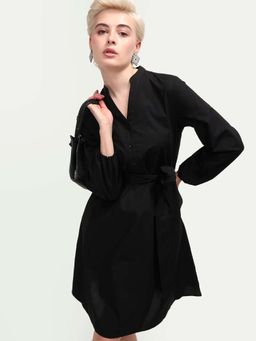 RAREISM - Black Solid A-Line Dress