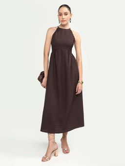 RAREISM - Brown Solid Flared Dress