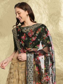 Dupatta Bazaar - Women's Printed Black Organza with Sequins Work