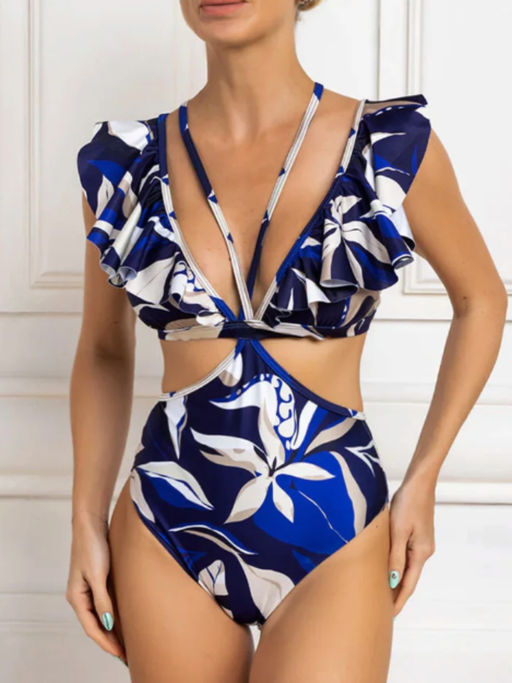 Buy WomanLikeU Forts and Flowers Monokini Swimwear with A Flared