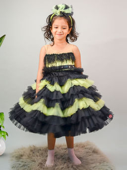 PiccoRicco - Black & Lime Net Green Dress