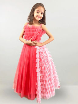 PiccoRicco - Dual Pink Ruffle Gown with Detachable Trail (Set of 2)