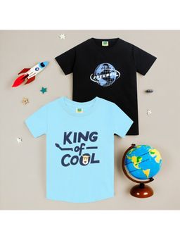 ZIP ZAP ZOOP - Boys Sky Blue King Of Cool & Black Freedom Print T-Shirts (Pack of 2)