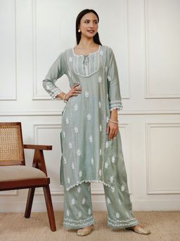 Chowkhat - Handloom Chikankari Chanderi Co ord set of 2