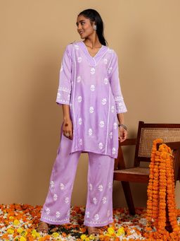 Chowkhat - Handloom Chikankari Chanderi Co ord set of 2