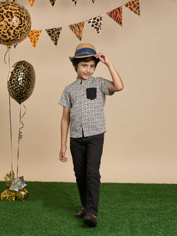 Lil Drama - Leopard Boys Beige Printed Shirt