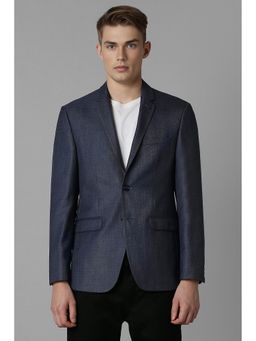 Louis Philippe - Men Navy Blue Slim Fit Textured Formal Blazer