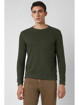 Van Heusen - Men Olive Textured Crew Neck Sweatshirt