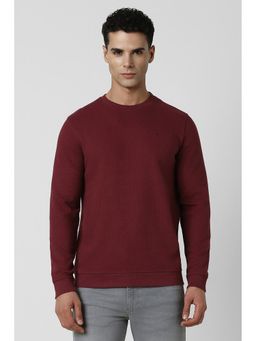 Van Heusen - Men Maroon Textured Crew Neck Sweatshirt