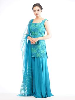 Shruti S - Teal Dual Tone Sharara (Set of 3)