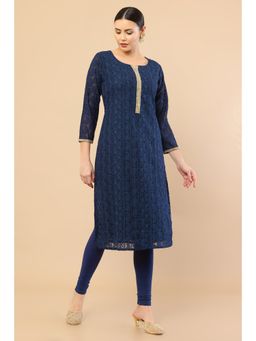 Soch - Blue Georgette Embroidered Kurta with Beads and Stones