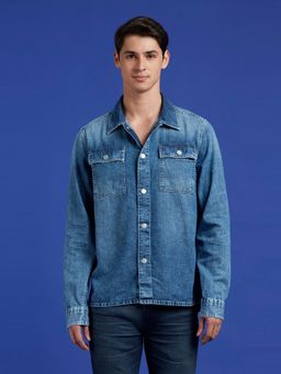 Pepe Jeans - Blue Full Sleeve Oversized Denim Shirt