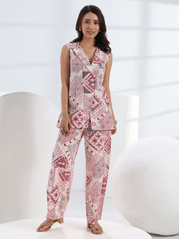 Libas - Pink Printed Straight Cotton Co-Ord Set (XS)