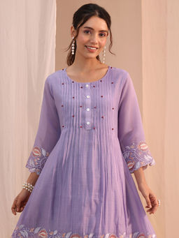 Libas - Lavender Floral Straight Chanderi Co-Ord Set