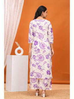 Meera Fab - Purple Floral Regular Cotton Kurta and Pant