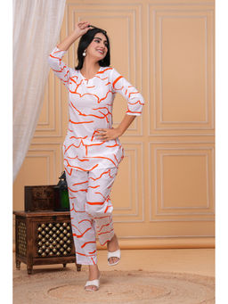 Meera Fab - Orange Abstract Regular Cotton Kurti and Pant