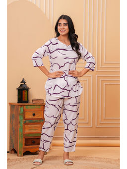 Meera Fab - Purple Abstract Regular Cotton Kurti and Pant