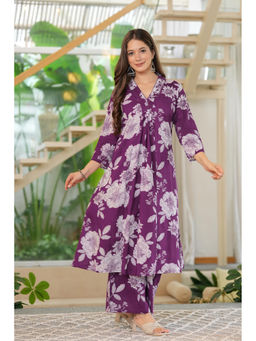 Meera Fab - Purple Floral Regular Cotton Kurta and Palazzo