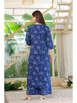 Meera Fab - Blue Floral Regular Cotton Kurta and Palazzo