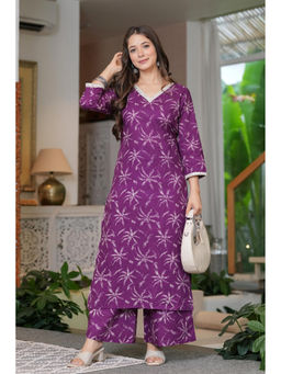 Meera Fab - Purple Floral Regular Cotton Kurta and Palazzo