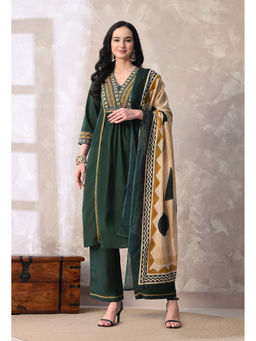 Meera Fab - Green Printed Regular Cotton Kurta with Palazzo and Dupatta