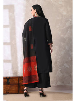 Meera Fab - Black Embroidered Regular Cotton Kurta with Palazzo and Dupatta