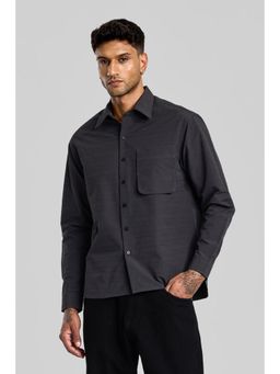 Snitch - Charcoal Grey Stripes Relaxed Fit Shirt