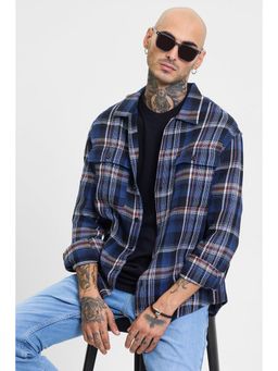 Snitch - Navy Checks Relaxed Fit Shirt