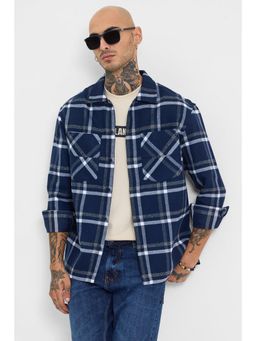 Snitch - Navy Checks Relaxed Fit Shirt