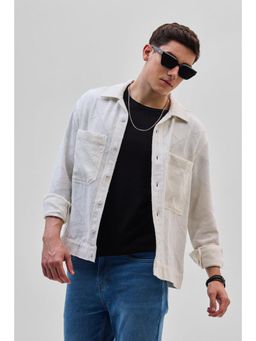 Snitch - White Textured Full Sleeves Shirt