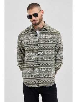 Snitch - Olive Aztec Relaxed Fit Shirt