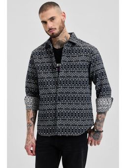 Snitch - Black Jacquard Relaxed Fit Shirt