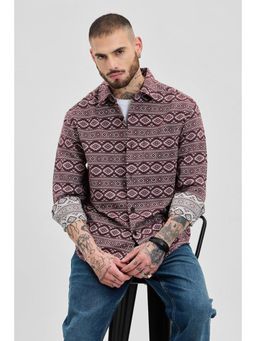 Snitch - Maroon Aztec Relaxed Fit Shirt