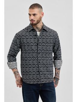 Snitch - Black Jacquard Relaxed Fit Shirt