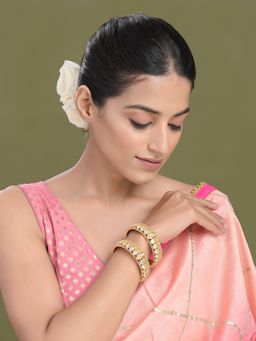 Designbox - Openable Gold Tone Kundan Broad Bangles