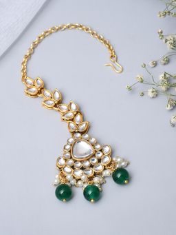 Designbox - Kundan Maang Tikka With Green Beads