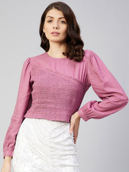 Marie Claire - Women Casual Mauve Colour Round Neck Solid Regular Top
