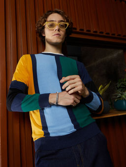 Campus Sutra - Men's Multicolour Contrast Panel Pullover Sweater