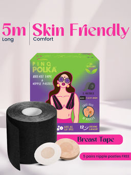 Pinq Polka - Breast Tape Black 7.5CM Wide All Cup Sizes 1Pc with Free 10 Nipple Pasties Boob Body Tape