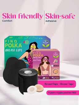Pinq Polka - Breast Lift Cups Black A-B Cup Size (1 Pair) & 1 Boob Tape with Free Nipple Pasties (10 Pcs)