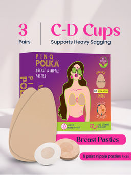 Pinq Polka - Breast Pasties Body Boob Tape Large (3Pairs) C-D Cup Size with Free Nipple Pasties(10Pcs)