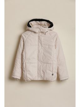 Allen Solly - Girls Cream Solid Hooded Puffer Jacket